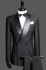 Black Double Breast Wedding Suits Tuxedos Satin Lapel Two-pieces(Jacket pants) for wedding/prom-showprettydress