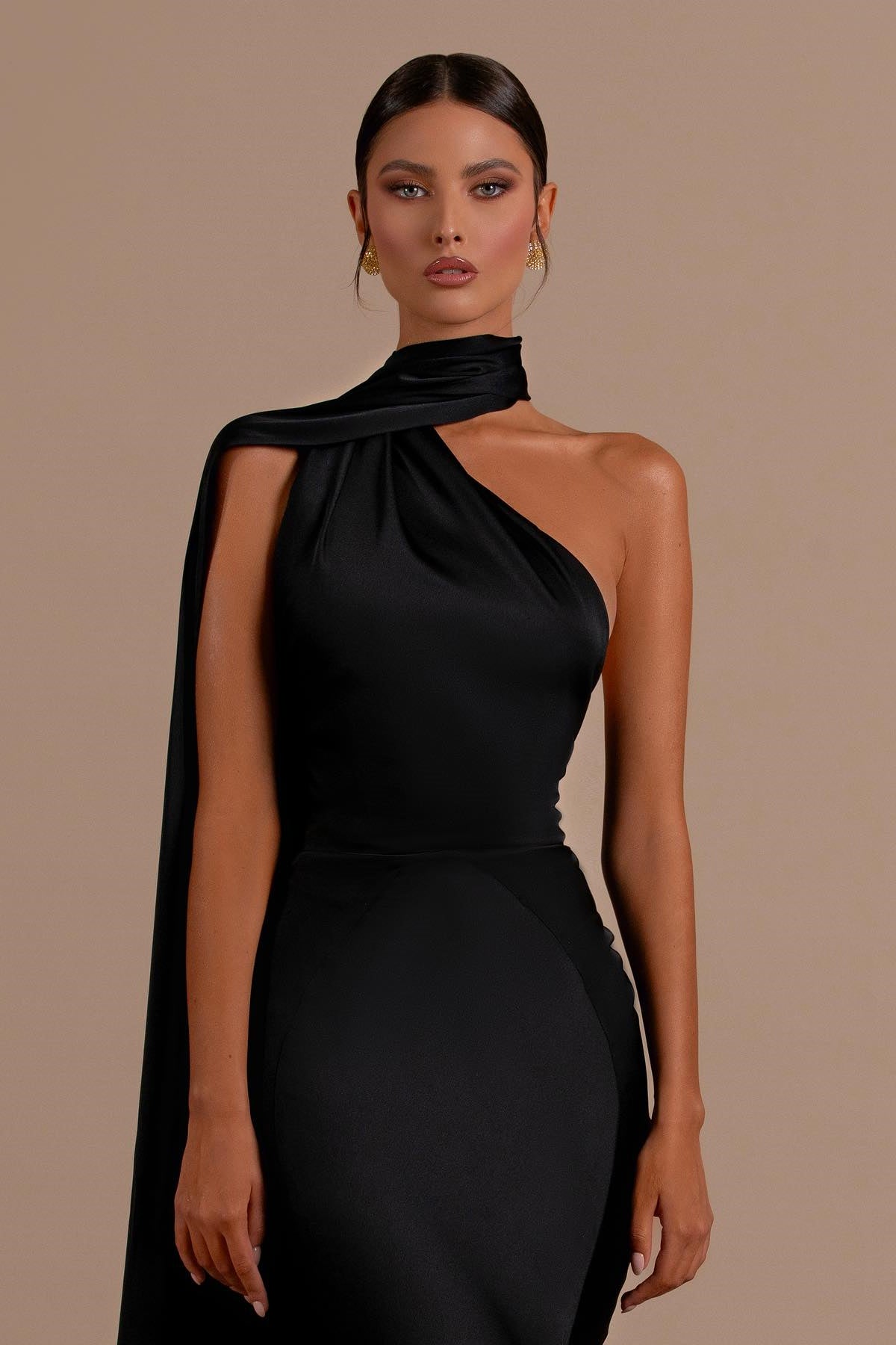 Black High Neck Mermaid Prom Dress with Open Back-showprettydress