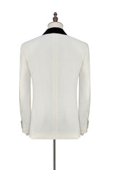 Black Knife Collar Classic White Wedding Suits for Men One Button Wedding Tuxedos-showprettydress