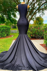 Black Long Mermaid V-neck Appliques Lace Sequined Open Back Prom Dress-showprettydress