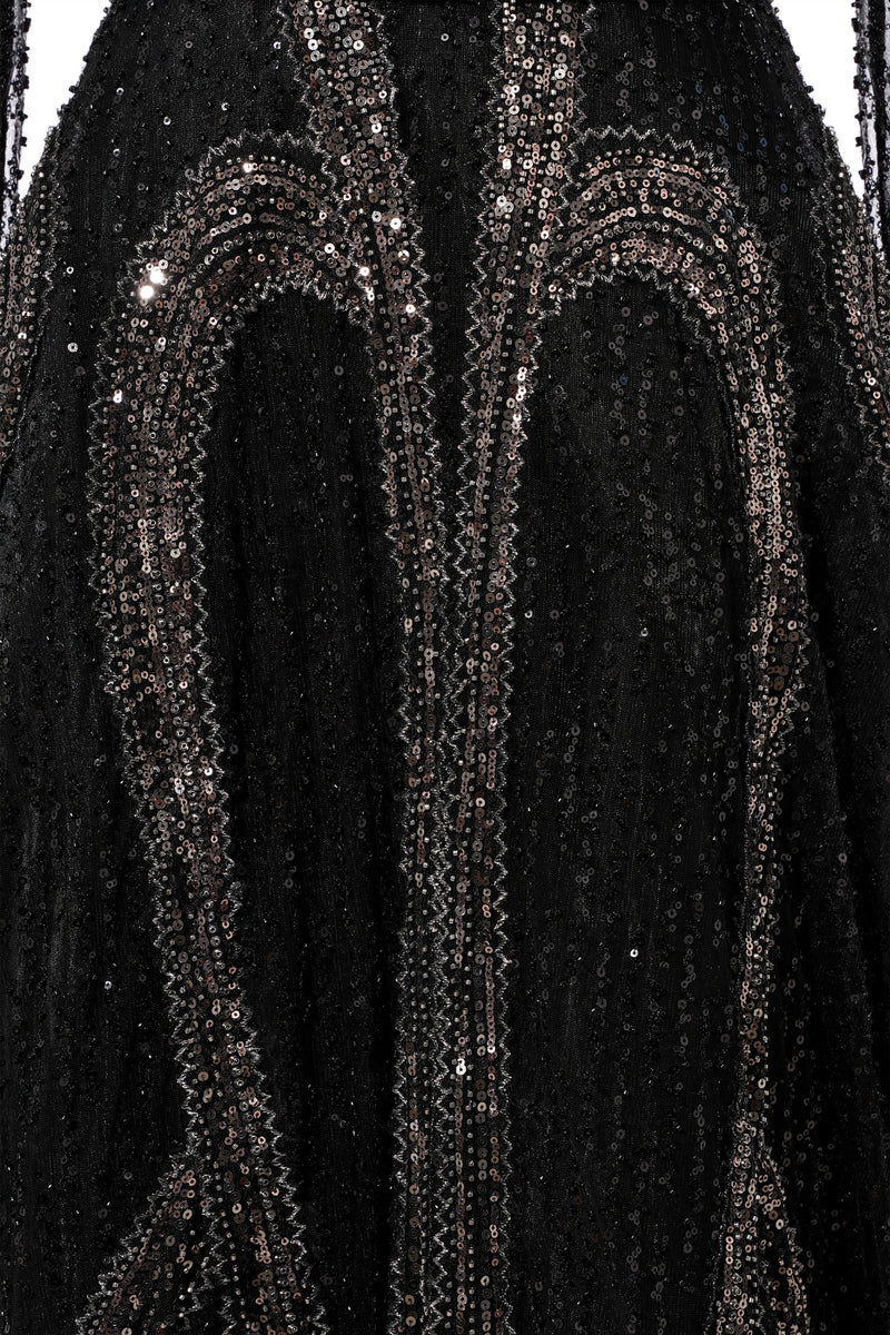 Black Long sleeves V-neck Luxury Sparkle Princess Evening Dresses-showprettydress