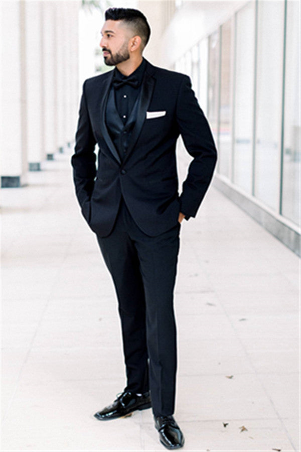 Black Men Suits for Wedding One Button Groomsmen Suits Shawl Lapel Best Man Blazers-showprettydress