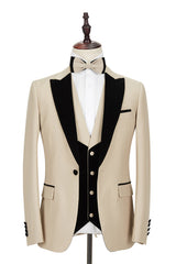 Black Peak Lapel Champagne Wedding Suit Velvet Banding Edge Formal Suit for Men-showprettydress