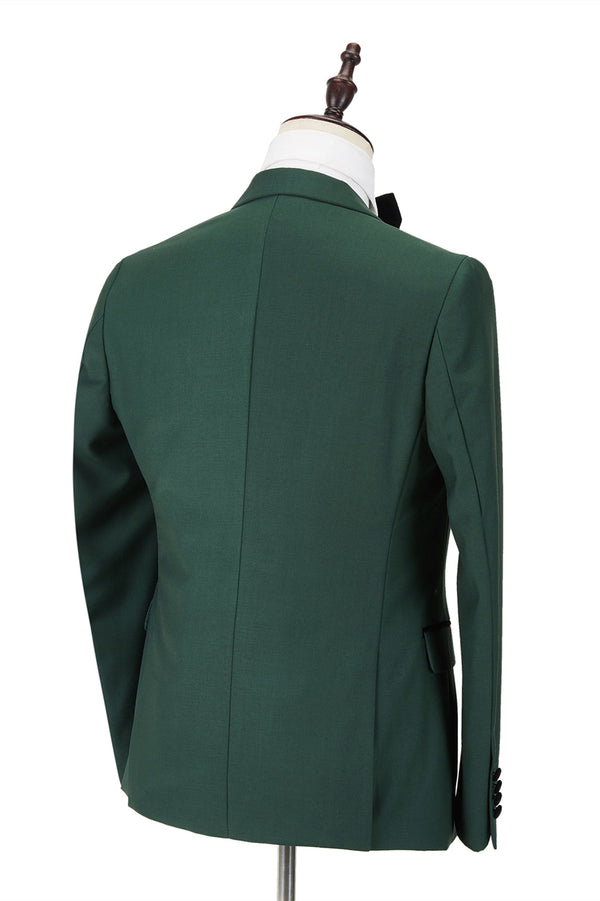 Black Peak Lapel Dark Green Men Wedding Suit Velvet Banding Edge Formal Suit-showprettydress