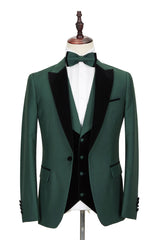 Black Peak Lapel Dark Green Men Wedding Suit Velvet Banding Edge Formal Suit-showprettydress