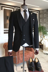 Black Peaked Lapel Classy Slim Fit Men Suits-showprettydress