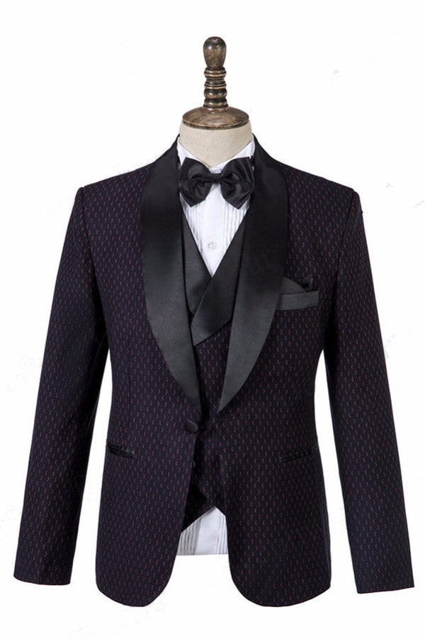Black Shawl Lapel Three-piece Wedding Tuxedo for Men-showprettydress