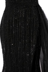 Black Sparkle One shoulder Court Train Evening Dresses-showprettydress