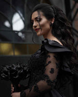 Black V neck Long Sleevess Ball gown Wedding Dress-showprettydress
