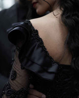 Black V neck Long Sleevess Ball gown Wedding Dress-showprettydress