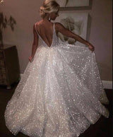 Bling Open Back Sleeveless Prom Dresses A-Line Shiny Evening Gowns-showprettydress