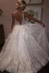 Bling Open Back Sleeveless Prom Dresses A-Line Shiny Evening Gowns-showprettydress
