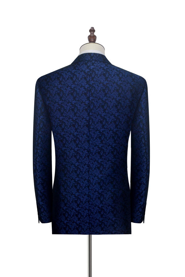 Blue Floral Patter Tuxedos for Marriage Black Velvet Peak Collar Marriage Suits-showprettydress