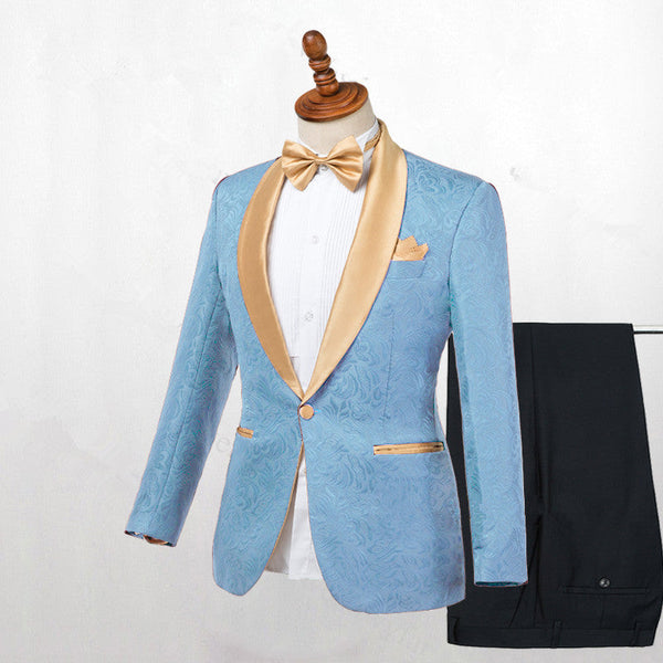 Blue One Button Shawl Lapel Best Fitted Wedding Suits for men-showprettydress