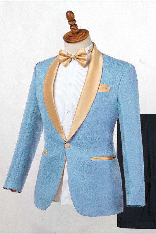 Blue One Button Shawl Lapel Best Fitted Wedding Suits for men-showprettydress