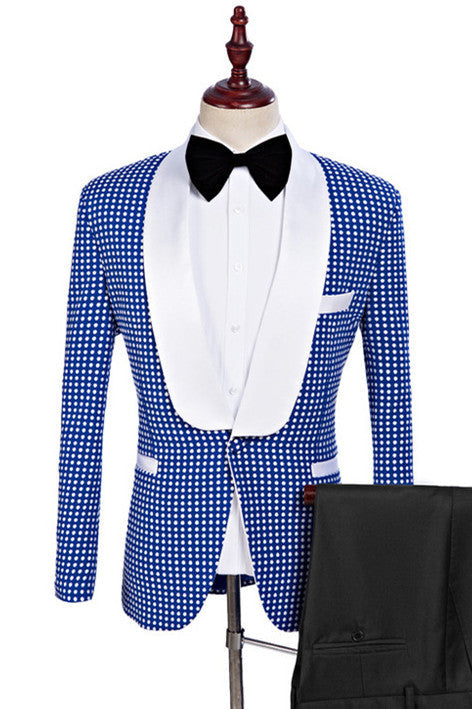 Blue One Button Shawl Lapel Wedding Tuxedo for Men-showprettydress