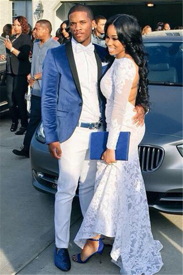 Blue Velvet Prom Suits Slim Fit Men Suit with One Button-showprettydress