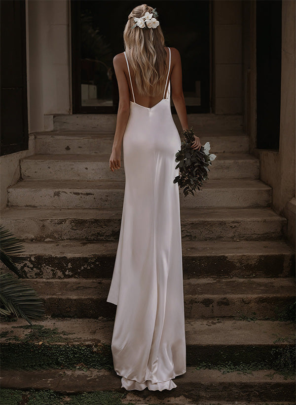 Boho Garden Backless V-Neck Wedding Dresses Silk Like Satin-Showprettydress