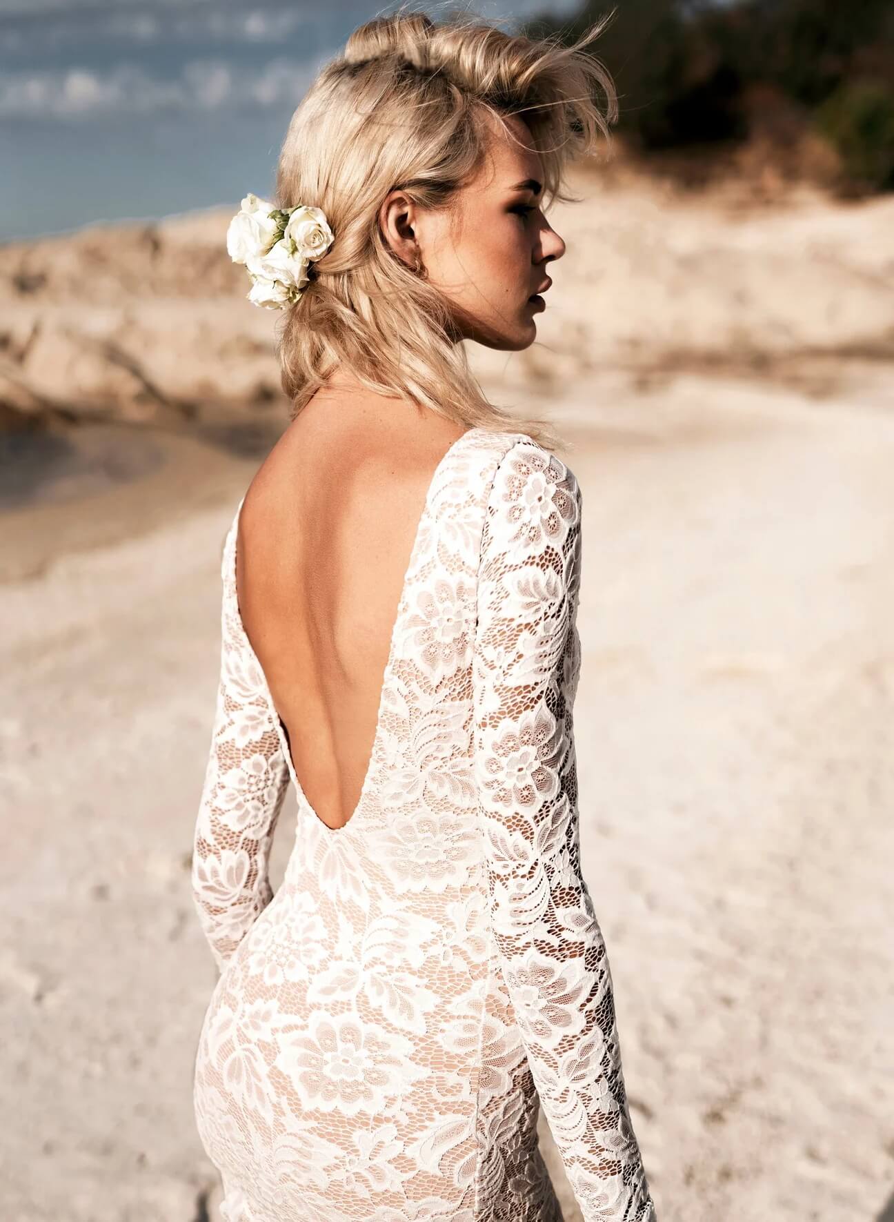 Boho Garden Lace Trumpet Mermaid Fitted Long Sleeves Wedding Dresses Court Train-Showprettydress