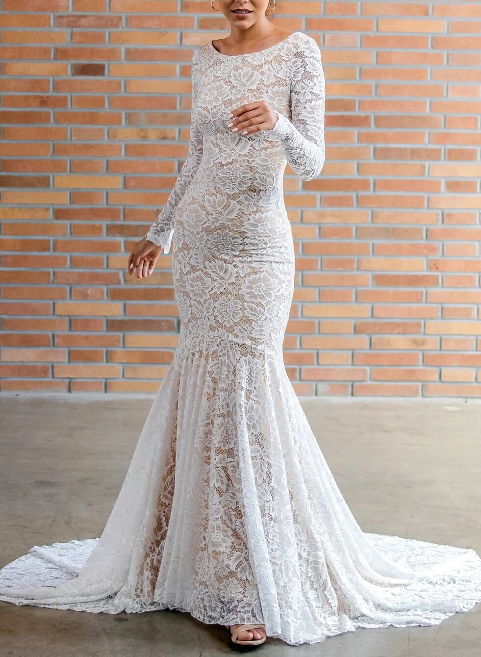 Boho Garden Lace Trumpet Mermaid Fitted Long Sleeves Wedding Dresses Court Train-Showprettydress