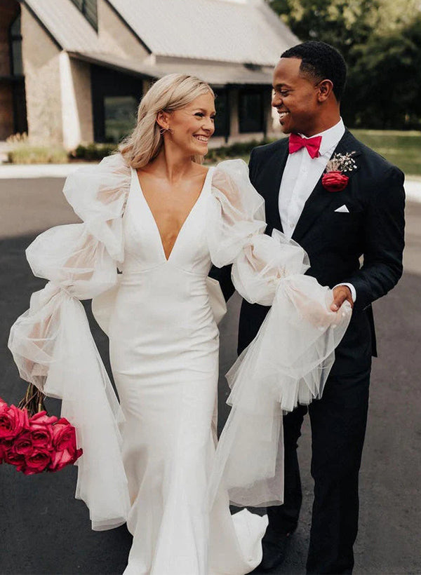 Boho Garden Mermaid Fitted Wedding Dress Open Back Bow-Showprettydress