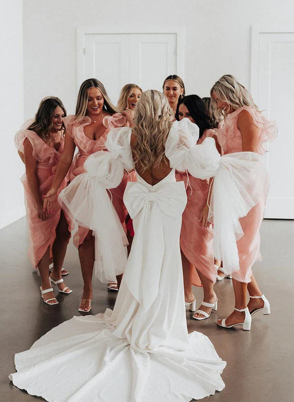 Boho Garden Mermaid Fitted Wedding Dress Open Back Bow-Showprettydress