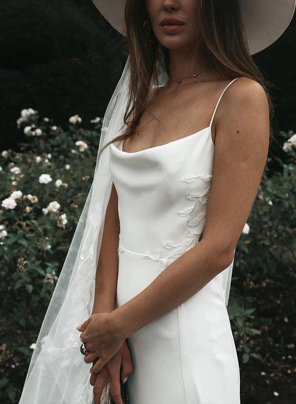 Boho Garden Summer Beach Cowl Neck Sleeveless Court Train Lace Wedding Dresses-Showprettydress