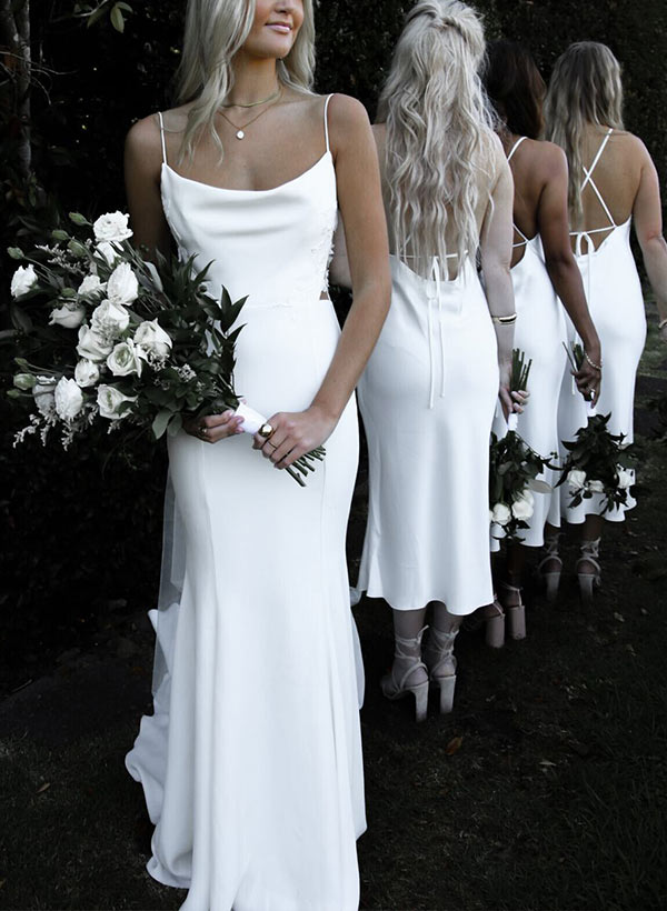 Boho Garden Summer Beach Cowl Neck Sleeveless Court Train Lace Wedding Dresses-Showprettydress
