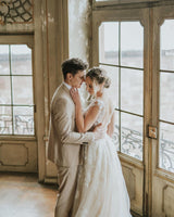 Boho Long A-line Tulle Wedding Dress with Lace Appliques-showprettydress