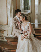 Boho Long A-line Tulle Wedding Dress with Lace Appliques-showprettydress