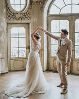Boho Long A-line Tulle Wedding Dress with Lace Appliques-showprettydress