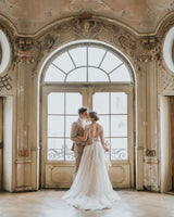 Boho Long A-line Tulle Wedding Dress with Lace Appliques-showprettydress
