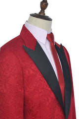Bright Red Jacquard Peak Lapel with Black Silk Classy Mens Suits-showprettydress