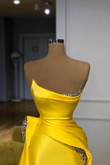 Bright Yellow Long Mermaid Strapless Metallic Sequin Overskirt Prom Dress-showprettydress