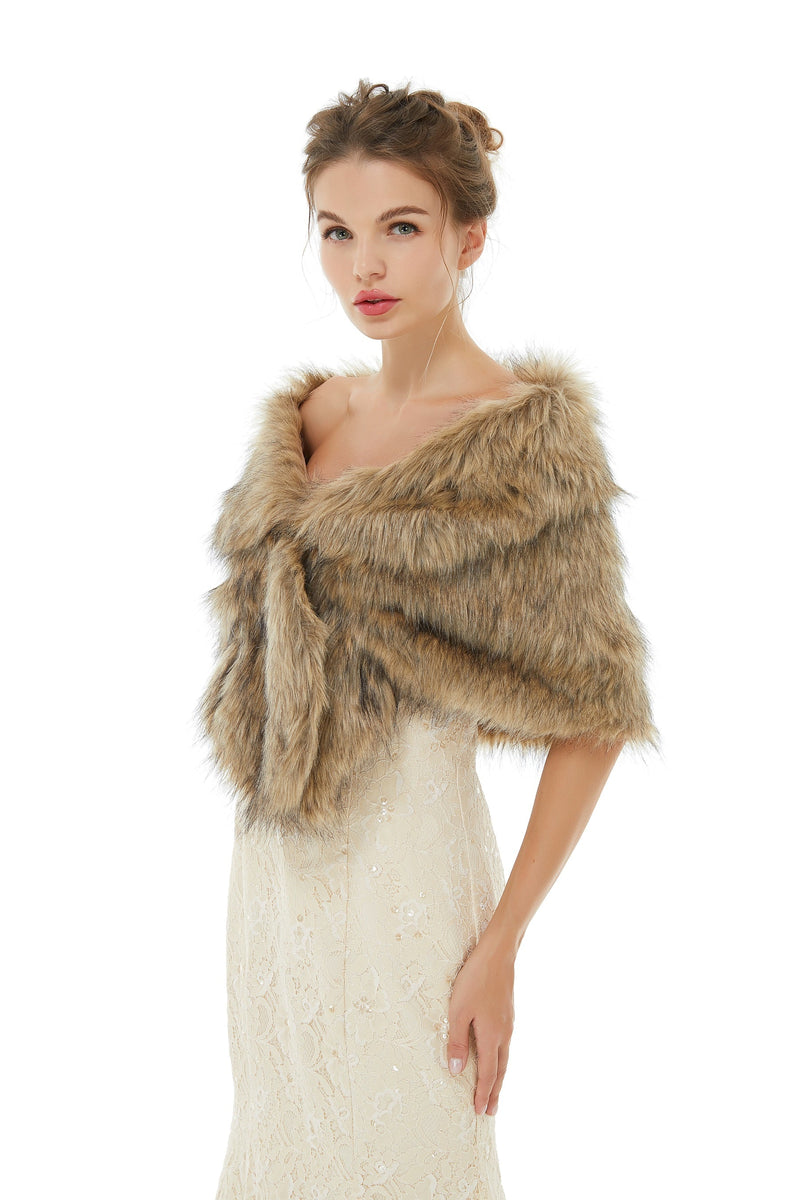 Brooke - Winter Faux Fur Wedding Wrap-showprettydress