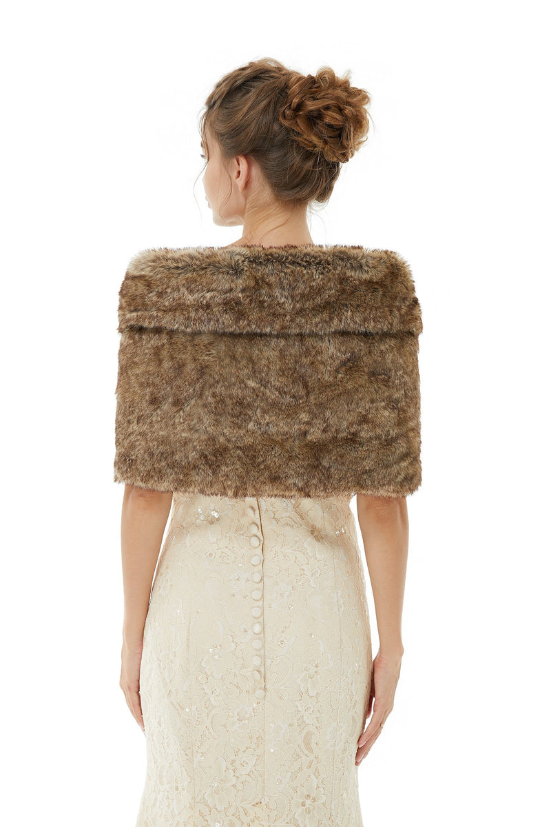 Brown Wedding Shrug Faux Fur Stole Fluffy Bridal Wrap Shawl-showprettydress