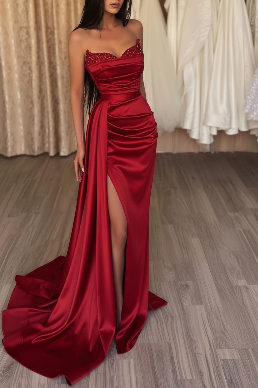 strapless open back dress Orange V-Neck Mermaid Prom Dress with Lace-up Back – FancyVestido main image 0