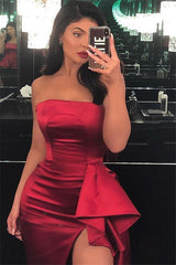 Burgundy Bateau Sleeveless Side-Slit Mermaid Long Prom Party Gowns-showprettydress