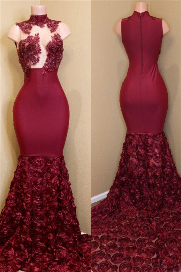 Burgundy mermaid prom dress, long evening gowns-showprettydress