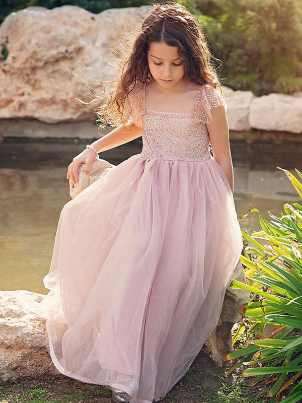 Cameo Brown Jewel Neck Ankle-Length A-Line Lace Formal Kids Pageant flower girl dresses-showprettydress