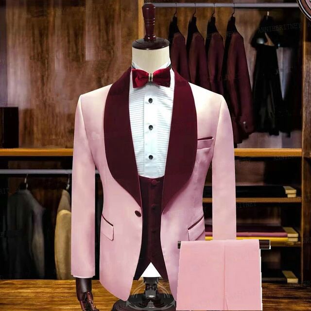 Candy Pink Stylsih Shawl Lapel Slim Fit Men Suits for Wedding-showprettydress