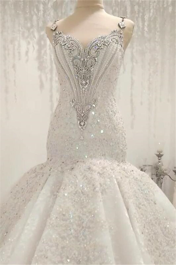 Cap Sleeves Sparkle Diamond Fit and Flare Wedding Dresses Online-showprettydress