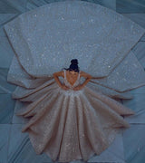Cathedral wedding dress V Neck Aline Sequined Bridal Gowns Sleevelss-showprettydress