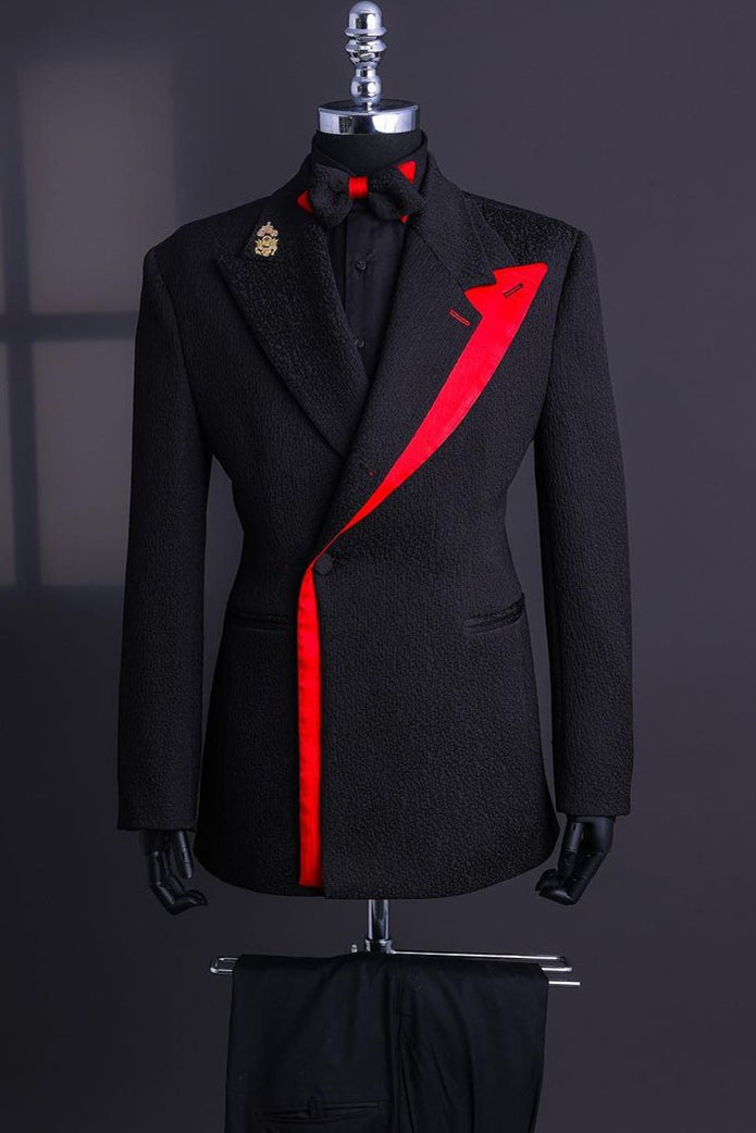 Special Black Peaked Lapel Slim Fit Prom Suit
