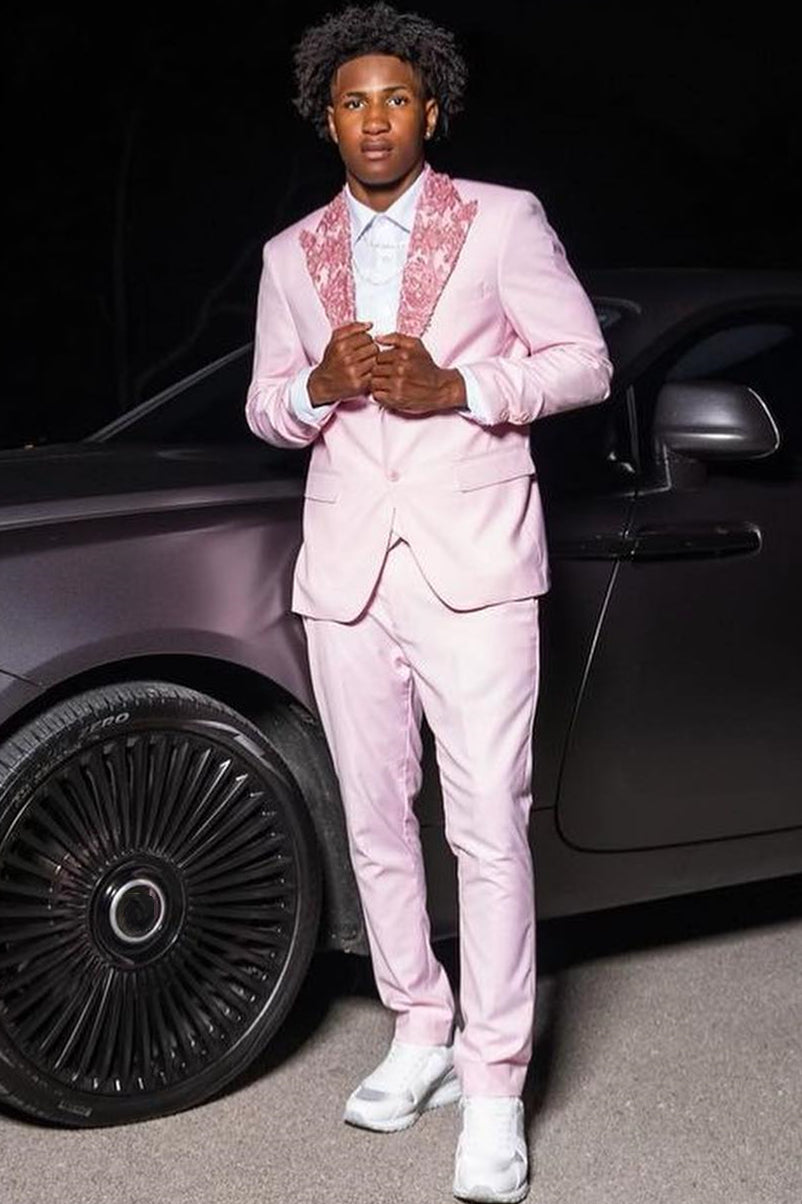 New Pink Prom Suit with Peaked Lapel