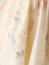 Champagne Designed Neckline Short Sleeves Bows Short Kids Party Dresses-showprettydress