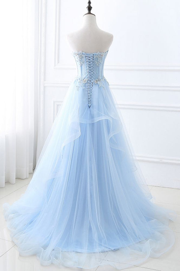 CHARLIZE |Ball Gown Sweetheart Tulle Sky Blue Prom Party Gowns with Sequins-showprettydress
