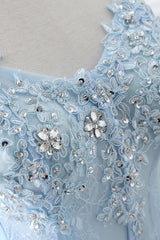 CHARLIZE |Ball Gown Sweetheart Tulle Sky Blue Prom Party Gowns with Sequins-showprettydress