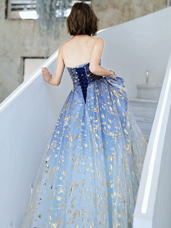 Charming Evening Dress A-Line Strapless Matte Satin Floor-Length Pleated Sequined evening dress-showprettydress
