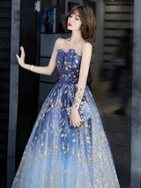 Charming Evening Dress A-Line Strapless Matte Satin Floor-Length Pleated Sequined evening dress-showprettydress